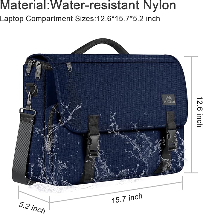 MATEIN Messenger Bag for Men, Briefcases Lightweight Men's Laptop Bag 15.6 inch Water Resistant Crossbody Satchel Computer Work Office Case with Shoulder Strap, Blue