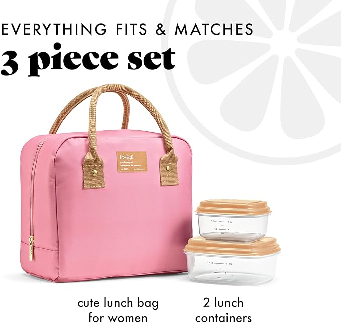 Fit & Fresh Lunch Bag For Women, Insulated Women's Lunch Bag For Work, Leakproof & Stain-Resistant Large Lunch Box For Women With Containers, Zipper Closure Bloomington Bag, Dusty Rose