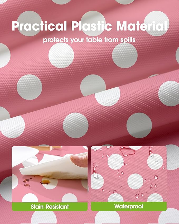 Pureegg Plastic Table Cloth Disposable 10 Pack, 54 x 108 Inch Table Cloths, Birthday, Wedding, Pink Girl Party, Picnic, Decorative Tablecloths, Rectangle Cover, Leakproof & Sturdy, Pink Polka Dot