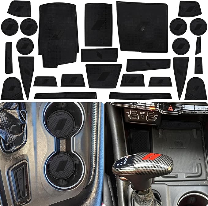 Center Console Liner for Dodge Durango 7-Seater Accessories 2021-2023 2024 2025 2026, Cup Holder Mat, Door Slot Pad, Coaster Trim, Non-Slip Dust Interior, Custom Rubber Insert (27pcs, Black)