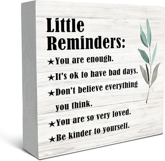 SRADMO Inspirational Little Reminders Wood Box Sign Desk Decor, Inspirational Desk Decor, College Motivational Positive Affirmation Gifts Box Sign For Office Home Dorm Tabletop Shelf Decoration
