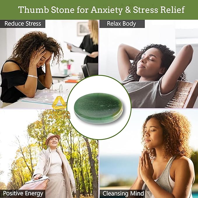 Green Jade Worry Stone – Natural Thumb Stone for Anxiety & Stress Relief – Healing Crystal for Meditation, Reiki, Positive Energy & Gift for Men and Women