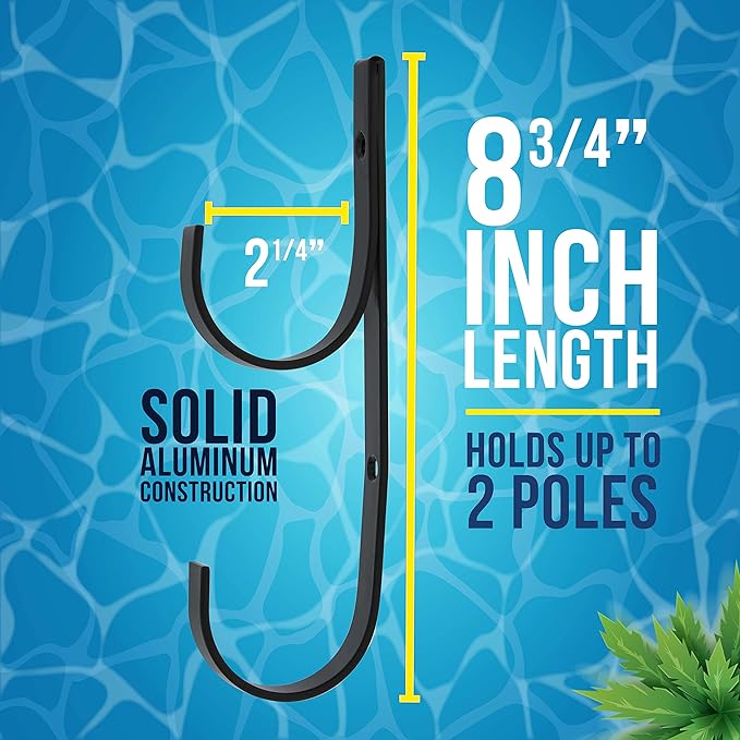 U.S. Pool Supply Pool Pole Hanger - 2 Black Aluminum Pool Hooks for Poles - Equipment Fence Hook for Nets, Skimmers, Leaf Rakes, Vacuums, Vacuum Hoses, Telescopic, Attach Accessories, Holder Organizer