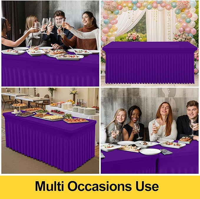 Smiry Spandex Tablecloth, Elastic Fitted Stretch Tablecloth for 8FT Rectangle Tables, Waterproof Washable Table Cover Skirt for Outdoor, Wedding, Banquet & Parties (Purple, 96Lx30Wx30H Inch)