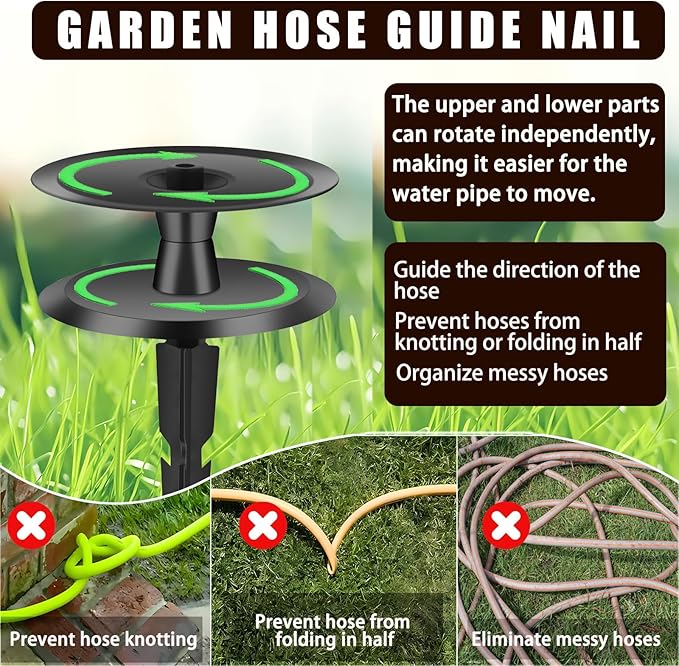 2PCS Metal Garden Hose Guide Spike, Hose Guides for Garden Heavy Duty, Cast Iron Garden Hose Guides for Outside, Rustproof Coated Hose Guide Stakes for Lawn & Yard, Plant & Flower Bed Protection