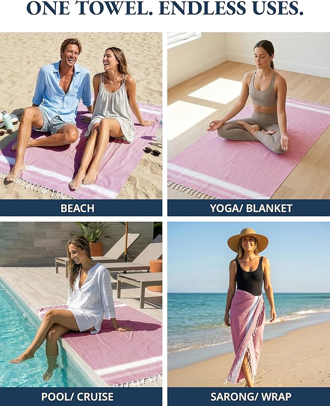 LANE LINEN Turkish Beach Towels for Women, Set of 6 - Large 39"x71", Pre-Washed, No-Shrink, Sand-Free, Quick Dry, Lightweight, Soft Beach Bath Towels - Vintage Beach
