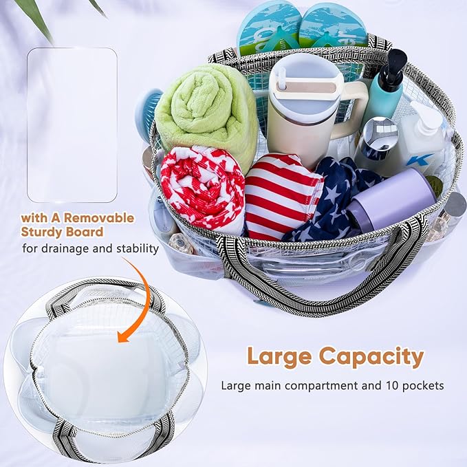 Large Mesh Shower Caddy – Portable ShowerTote with Waterproof Phone Pouch – Quick Dry Shower Bag with Separate Dry & Wet Zones for College Dorm, Gym, Beach Tote, Camping, Travel Essentials