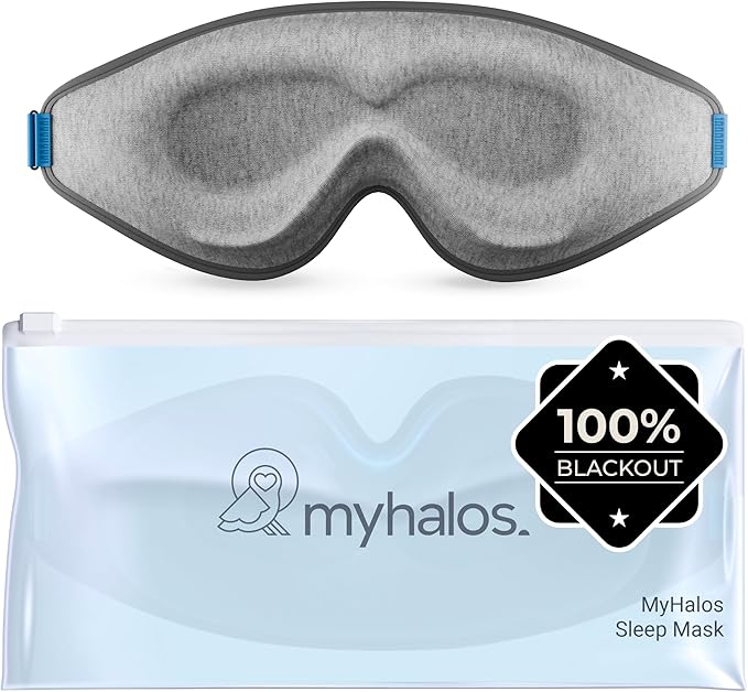 MyHalos® Cotton Sleep Mask - Eye Masks for Sleep - 100% Blackout Sleeping Mask for Women, Men & Side Sleepers - 3D Sleeping Eye Mask for Zero Pressure - Award Winning Design and Eyelash Friendly