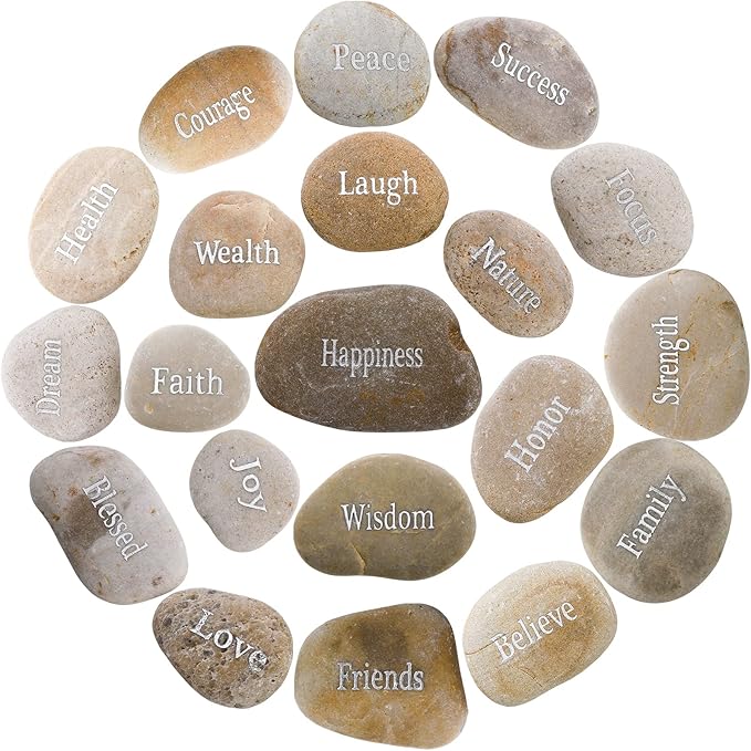 Jucoan 20 Pack Engraved Inspirational Stones with Words, 2-3 Inch Motivational Prayer Stones, Encouragement Gratitude Rocks Gift for Friends Family Birthday Easter, Zen Room Decor