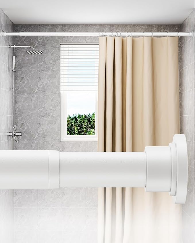ALLZONE Adjustable Tension Curtain Rod, 42 to 78 Inches, Spring Loaded Curtain Rods No Drilling, Renter Friendly Tension Rod for Windows, Shower, Closet, No Drill, Non-Slip, White