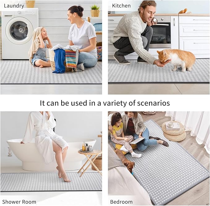 YDKGL Kitchen Rugs Mat Non Slip Washable, Super Absorbent Kitchen Mats for Floor, Rubber Backing Soft Braided Standing Floor Mats Sink Mat Runner Rug, Easy to Clean and Maintain, Gray 17"x30"