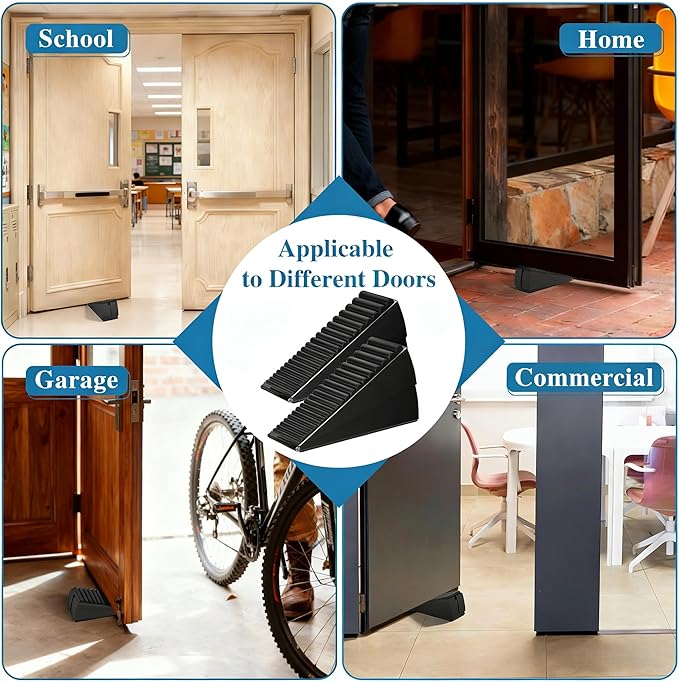 Heavy Duty Door Stopper, Adjustable Spring Large Stopper, 3 Inches High Tall Wedge Stoppers for Bottom of Door, Door Stop Suits Any Heavy Door, Black