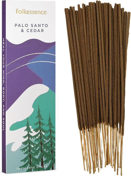 Folkulture Palo Santo Incense Sticks | Pack of 75 Non Toxic Cedar Incenses Stick for Meditation with 45 Min Burn Time | Organic Insence-Sticks | Aromatherapy Box Inscents-Stick for Spiritual Practice