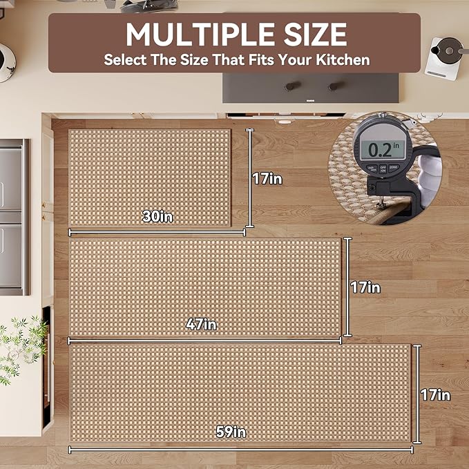 YDKGL Kitchen Mat Kitchen Rugs Sets of 2 PCS Non Slip Washable, Super Absorbent Soft Braided Kitchen Mats for Floor, Rubber Backing Comfort Standing Kitchen Sink Mat Runner Rug, Brown 17"x28"+17"x59"