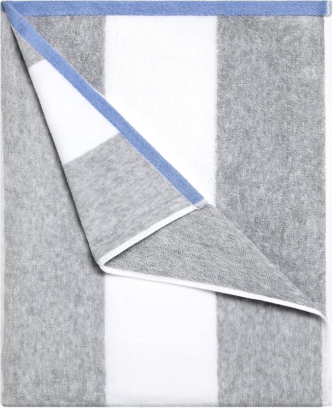 HENBAY Cotton Oversized Beach Towel - Large 70 x 35 Inch Pool Towel, Grey Striped Quick Dry Swimming Cabana Towel