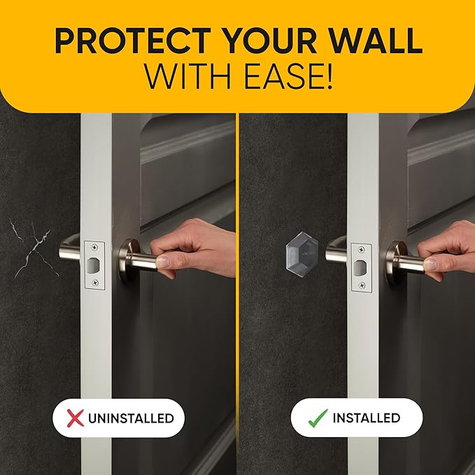 Large 2" Door Knob Wall Protectors – 4 Clear Self-Adhesive Silicone Bumper Pads in Modern Hex Shape – Noise Dampening Wall & Furniture Guards by VELLAX