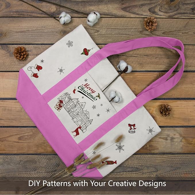 TOPDesign 3-Pack Canvas Tote Bags with an External Pocket, Reusable Grocery Shopping Bags, Top Zipper Closure, Daily Essentials (Light Purple/Natural)