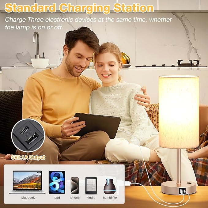 Dicoool Touch Bedside Table Lamp with USB - 3 Way Dimmable Lamp for Bedroom Nightstand, Desk Lamp with Charging Station for Dorm, Office, Living Room,Kids Room