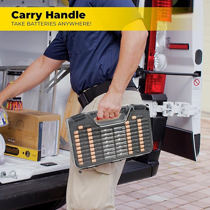 Battery Daddy Storage & Organizer Case w/Tester, Stores & Protects Up to 180 Batteries, Double-Sided, Clear Locking Lid, Secure Latches & Portable Carrying Handle - Charcoal (Batteries Not Included)
