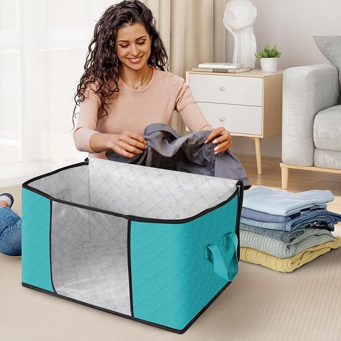 Fab totes Storage Bags, Clothes Blanket Storage Bins Foldable Closet Organizers with Reinforced Handle for Home Dorm Storage and Organization, Fabric Bags for Organizing Sheets, Clothing (Green, 10 Pack)
