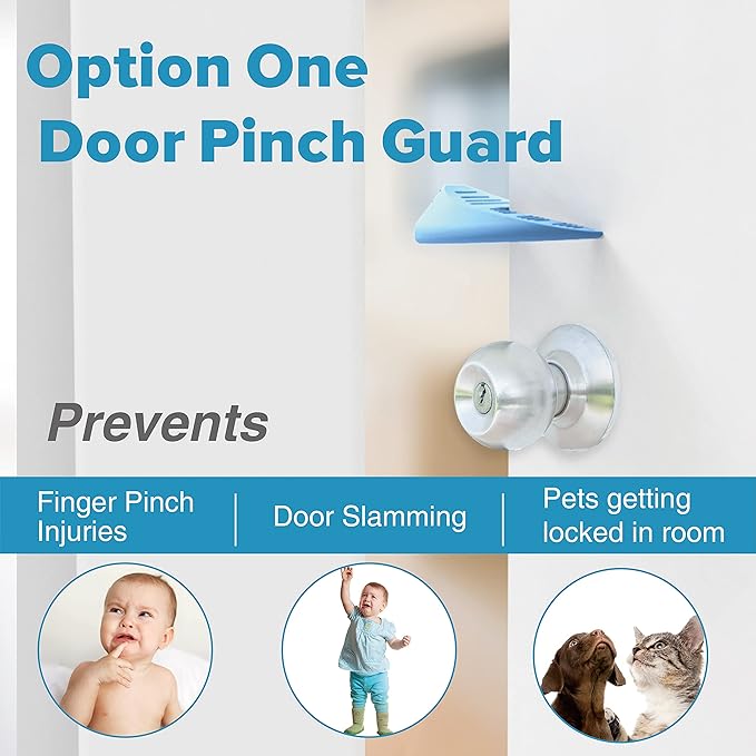 Door Pinch Guard and Door Slam Stopper, Durable Silicone Door Finger Pinch Guard, Prevents Finger Pinch Injuries, Slamming on Even Heavy Doors, Door Safety for Kids, 4 Packs Blue Upgraded.