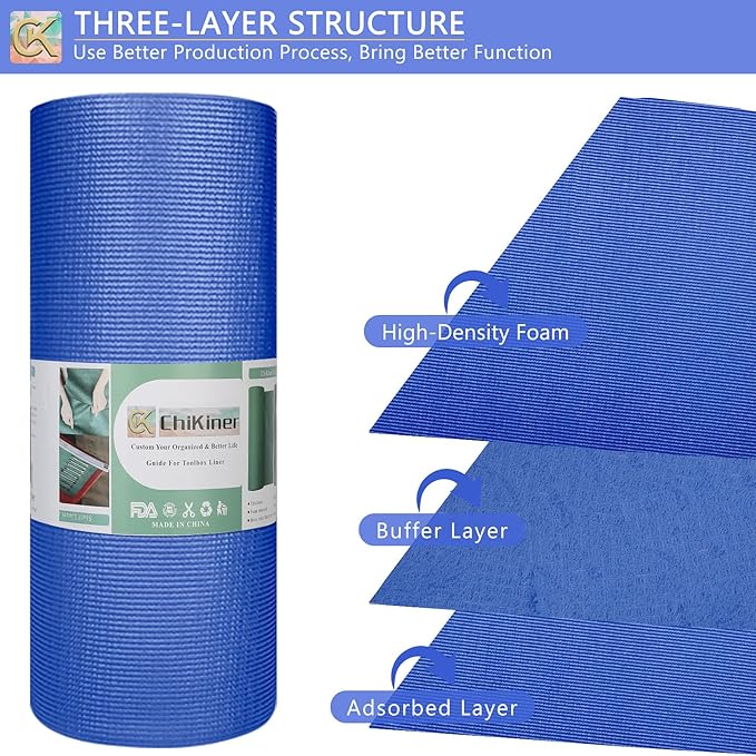 Foam Toolbox Liner Shelf Liner, Thickened Durable Pad Tool Box Mat for Protecting Your Tools, Work Surfaces, Garage, Chest (Blue, 24 inch*24 ft)
