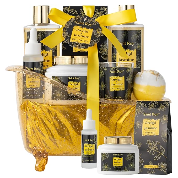 Luxury Home Spa Bath Gift Basket, Spa gift basket Christmas Gifts for Women men, Spa Kit Self-care Gifts, Spa Collection Gift, Orchid Jasmine Bath and Body Gift Pampering Spa Gifts Mother's Day Gift