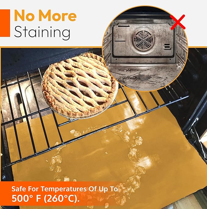 Gold 2 Pack Large Thick Heavy Duty Non Stick Teflon Oven Liners Mat, 17"x 25" BPA and PFOA Free, for Bottom of Electric Oven Gas Stove Microwave Charcoal or Gas Grills