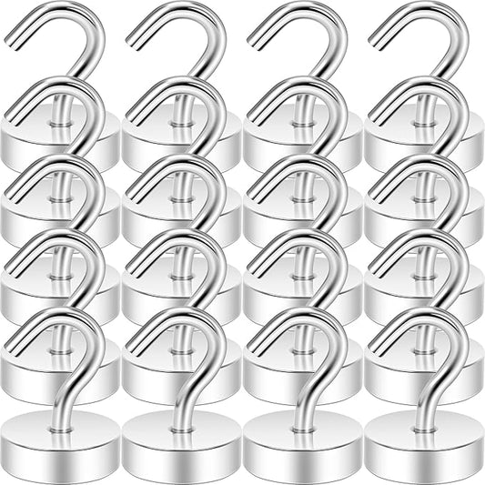 Neosmuk Magnetic Hooks, Cruise Ship Essentials, 40lb+ Heavy Duty Magnetic Hooks for Cruise Cabins, Refrigerator, Grill, Hanging, and Travel | Extra Strong Must-Haves Magnet Hook,Silver,Pack of 20