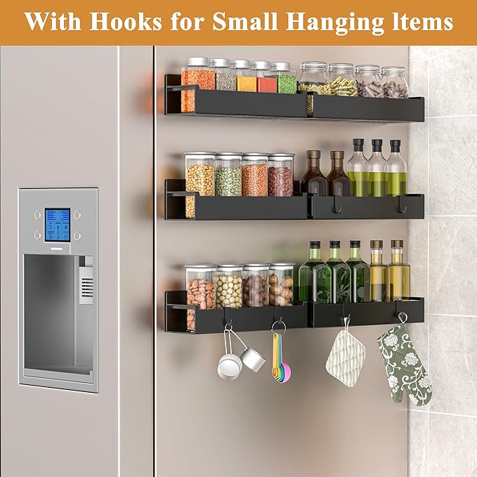 6 Pack Magnetic Spice Rack Organizer for Refrigerator and Oven, Matte Black Fridge Organizers and Storage for Kitchen