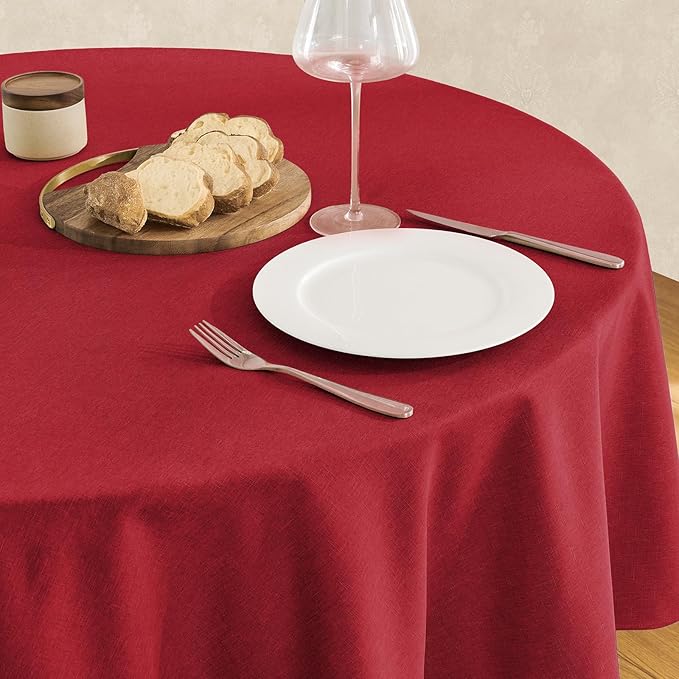 Veblandy Tablecloth Linen Textured Waterproof & Stain Resistant Table Cloth Wrinkle Free Decorative Fabric Farmhouse Table Cover for Dining/Party/Buffet/Wedding, 60 x 60 Inch, Red