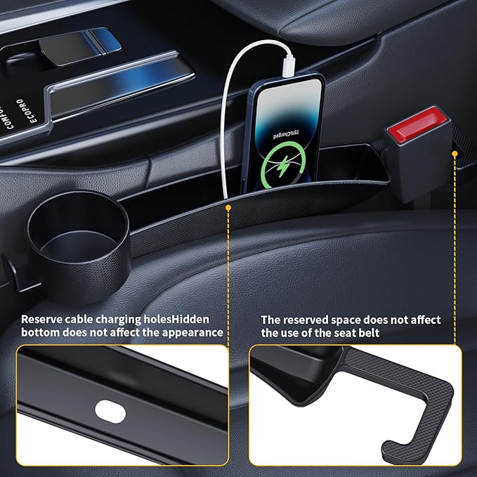 Car Seat Seat Filler 2-Piece Set to Fill the Void Between the Seat, Seat Blocker to Prevent Items from Dropping, 4-in-1 Multifunctional Water Cup Holder Hook, Large Capacity Storage, Universal for SUV, Sedan, Truck