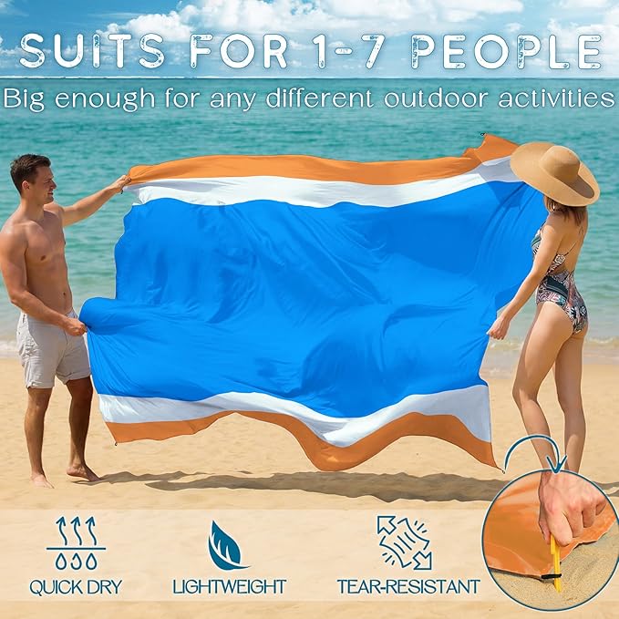 BYDOLL Beach Blanket Waterproof Sandproof Large Sand Free, 78''X110'' Oversized Sandless Lightweight Blanket Picnic Mat for Beach Travel Camping Hiking with Stakes