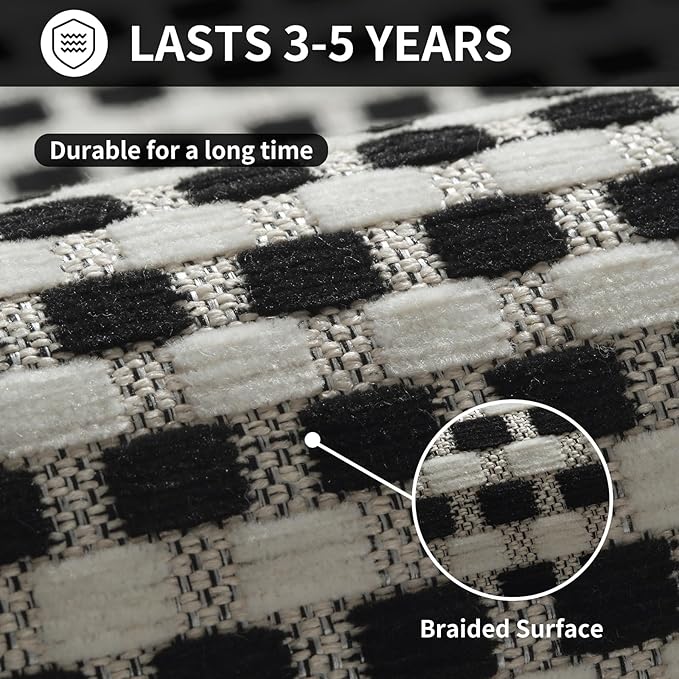YDKGL Long Kitchen Runner Rugs Kitchen Mat Non Slip Washable, Super Absorbent Soft Chenille Braided Kitchen Mats for Floor, Rubber Backing Kitchen Floor Sink Standing Mat, Easy Clean, Black 17"x71"