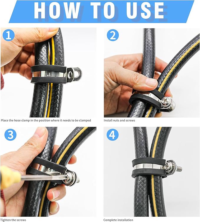 56PCS Double Cable Clamps Assortment Kit in 7 sizes: 1/4", 5/16", 3/8", 1/2", 5/8", 3/4", 1" P Clamps, 304 Stainless Steel Rubber Cushioned Insulated Clamp, Pipe Clamps, Wire Loom Clips By PEROMI