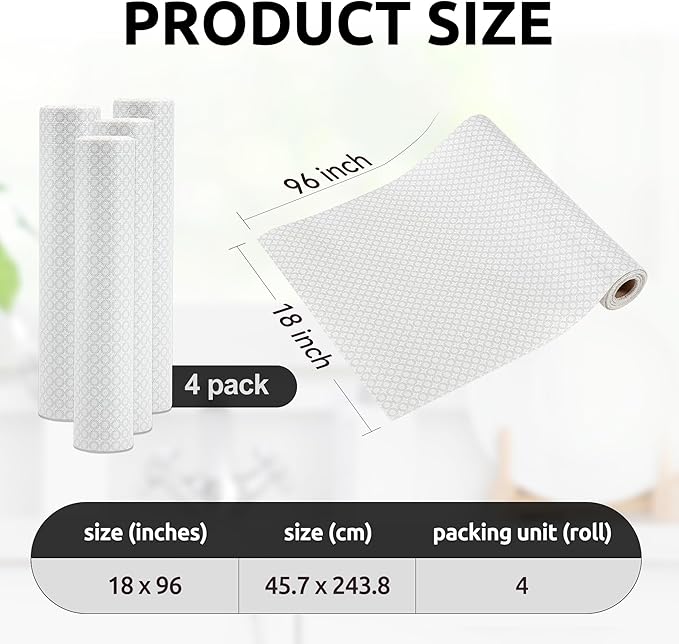 RAY STAR 18X96 Inch Shelf Liner for Kitchen Cabinets, Non-Adhesive Cabinet Liner Washable, PVC Drawer Liner for Dresser Non-Slip Bathroom (White Circle)(4 Roll)