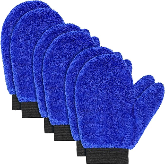 Teenyyou 6 Pcs Microfiber Dusting Mitt with Thumb, Washable Reusable Household Cleaning Mitt, Car Wash Gloves, Terry Dusting Gloves for Plant Wheel House Blinds Kitchen (Royal Blue, 9.84 x 7.87 Inch)