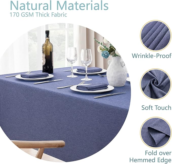 Rectangle Tablecloth Linen Textured Waterproof & Stain Resistant Table Cloth Wrinkle Free Decorative Fabric Farmhouse Table Cover for Dining/Party/Buffet/Wedding, 60 x 84 Inch, Demin Blue