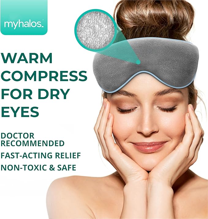 MyHalos® Eye Mask for Dry Eyes - Steam Warm Compress for Eyes - Remove Styes, Chalazion Therapy Warming and Heating Pad Hot Compress - Moist Heat Mask for Blepharitis & MGD