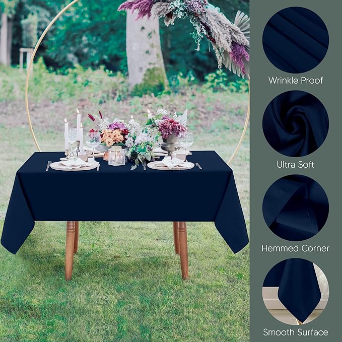 Utopia Kitchen Rectangle Table Cloth 2 Pack (54x54 Inches, Navy Blue), Machine Washable Polyester Table Cover for Dining, Buffet Parties, Picnics, Events, Weddings and Restaurants