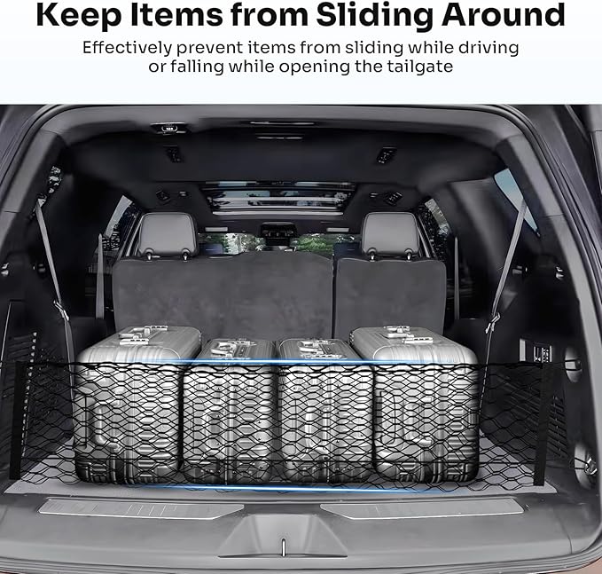 Cargo Net for Chevy Suburban Tahoe GMC Yukon & Yukon XL Cadillac Escalade 2021–2025 2026 Envelope Style Heavy Duty Elastic Mesh Trunk Cargo Organizer Easy Install Storage Net with Hooks