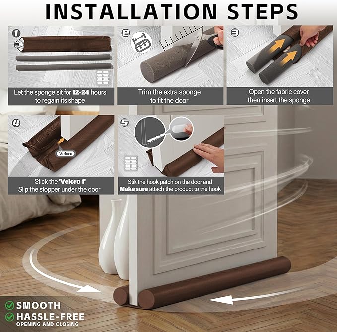 MAXTID Brown Door Draft Stoppers, Adjustable 32"-38", Double Sided, Insulation Strip, Air Stopper, Gap Filler