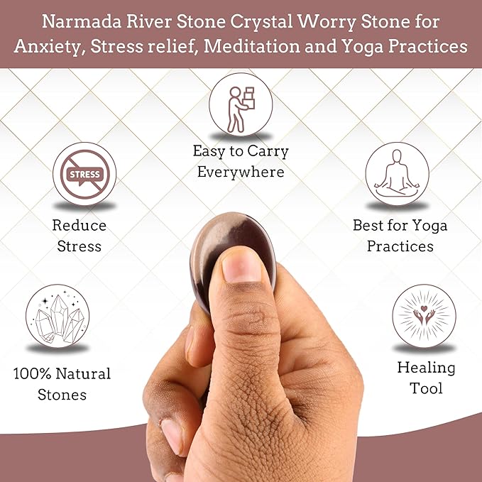 Narmada Shiva Lingam Worry Stones – Crystal Thumb Worry Stone for Anguish, Stress – Relaxing & Soothing Balance Stones for Meditation, Stress Relief – Healing Stones & Crystals for Men, Women