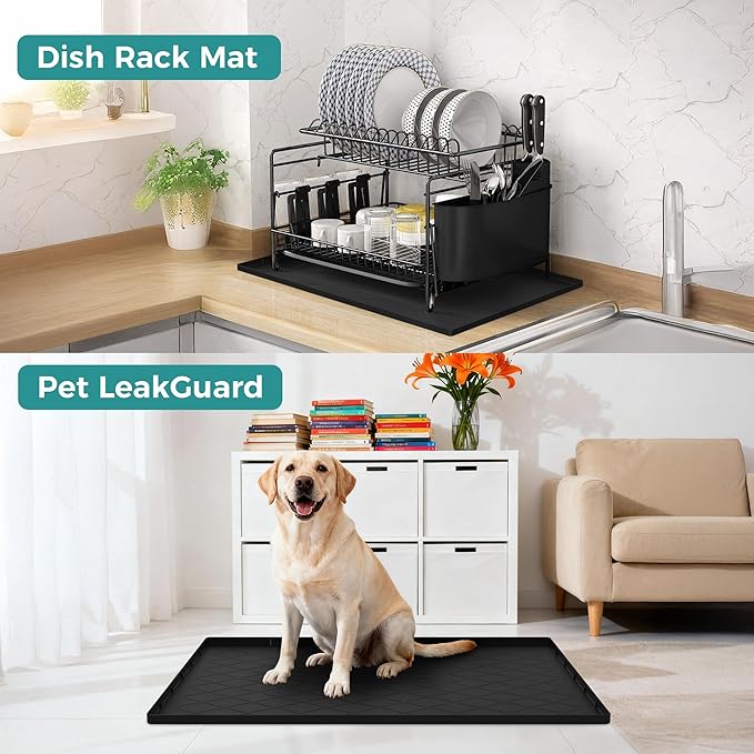 URMONA 22" x 19" Waterproof Silicone Mat in Multiple Sizes & Colors, Under Sink Mat for Kitchen & Bathroom, Pet Food Pad for Dogs & Cats, Kitchen Cabinet Liner, Multi-Purpose for Storage(Black)