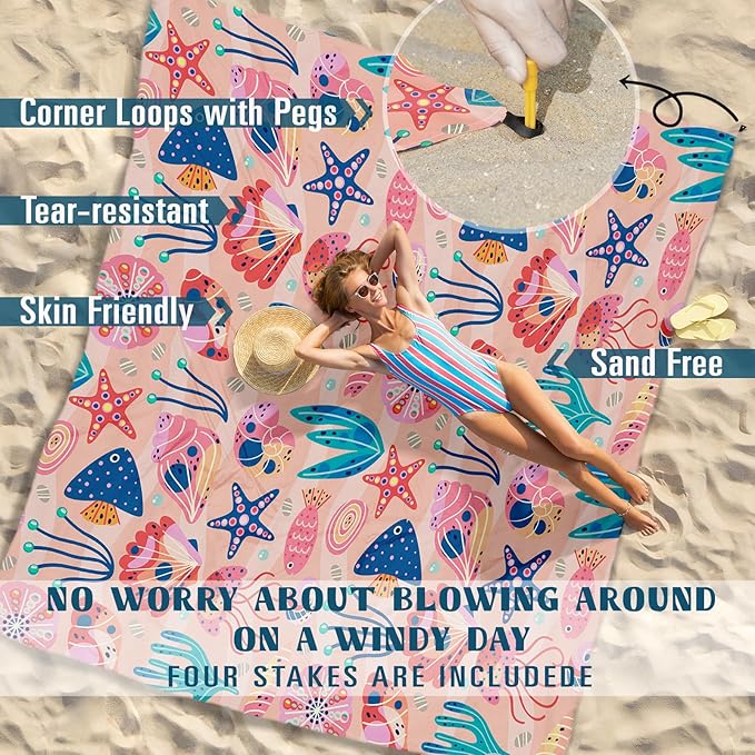 Famstar Beach Blanket Sandproof Waterproof 78''×81''1-5Adults Oversized,Compact Lightweight Durable Beach Mat for Travel Camping Hiking Picnic Blanket