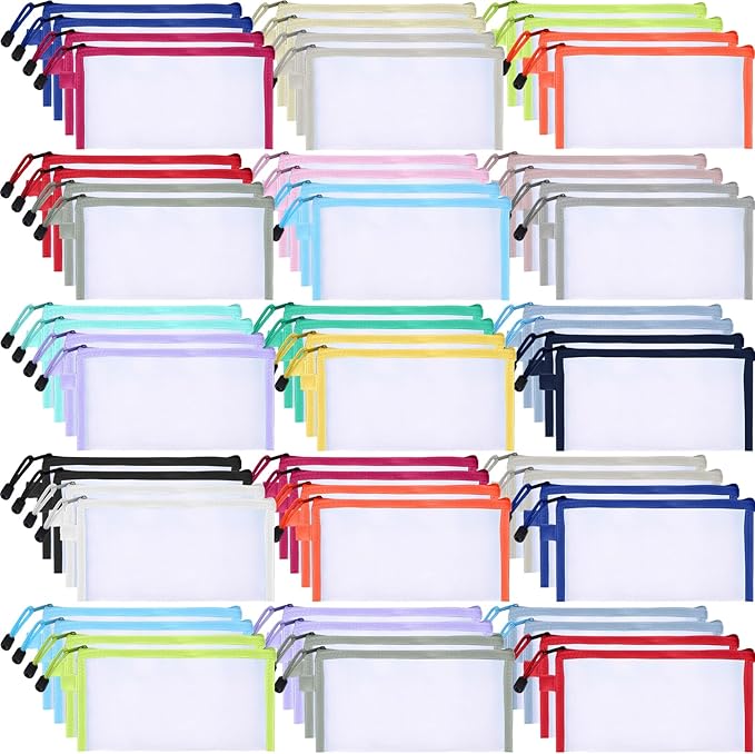 Leelosp 80 Pcs Mesh Zipper Pouch Bulk Back to School Pencil Storage Pouch Mesh Cosmetics Bags Toiletry Makeup Bags for Office Travel Organization(Multicolor,9 x 4.7 Inch)