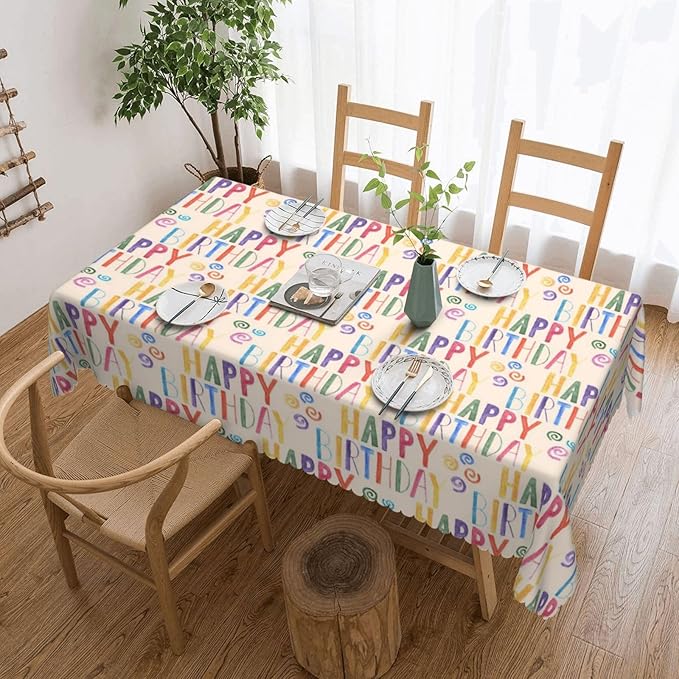 VIMPEYDON Happy Birthday Colorful Table Cloth for Dining Tables, Reusable Watercolor Happy Birthday Tablecloths Holiday Beige Tabletop Decoration Rectangle Table Cover for Kitchen, Party, Picnic, 54x72In