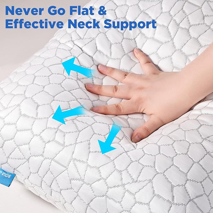 SUPA MODERN Cooling Pillows for Side Sleepers, Cool Side Sleeper Pillow for Neck Pain Relief, Luxury Shredded Memory Foam Pillows 2 Pack, Adjustable Gel Cervical Neck Pillow Queen Size Set of 2