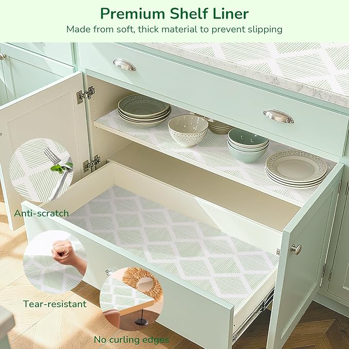 Drawer and Shelf Liner for Kitchen, Non-Slip Non-Adhesive Cabinet Liners for Cupboard, Dresser, Shelves, Tool Box, Pantry, Thickened Easy Install, Strong Grip, 11.8In x 20FT, Green