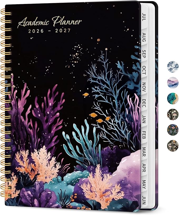 Planner 2026-2027, Academic Monthly and Weekly Calendar Planner for Women, July 2026 - June 2027, Hardcover Pretty Agenda Planner Book with Tabs, Spiral Daily Organizer for School Office Home Supplies, 6.3" x 8.5" - Coral Dream